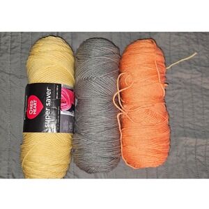 Red Heart Super Saver Yarn Bundle Cornmeal Yellow Grey Orange Acrylic Medium 4